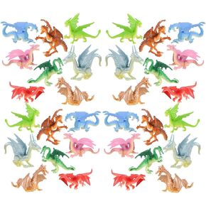 Dragon Figurines – 2 inches tall - 24 pack –Assorted Colors and Designs- Party Favors - Cake Toppers – Holiday Gifts – Ages 3+