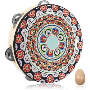 Tambourine Hand Held Drum 8 inch Tambourine Musical Instrument for Kids Adults Metal Jingles Percussion Gift Apply to Church KTV Party,Giving Maraca *1