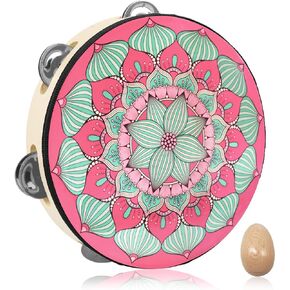 Tambourine Hand Held Drum 8 inch Tambourine Musical Instrument for Kids Adults Metal Jingles Percussion Gift Apply to Church KTV Party,Giving Maraca *1