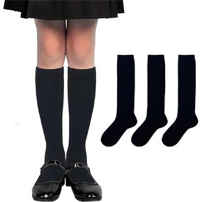 Girls Knee High Socks School Uniform Dress Cotton Long Socks for Kids Boys 3 Pairs Black White Navy Blue 4-16 Years…