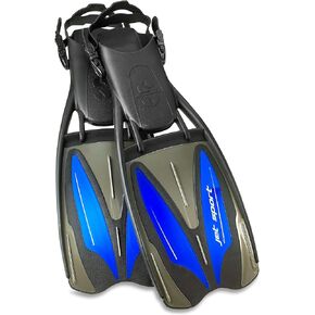ScubaPro Jet Sport Fins, Scuba Pro Diving Fin, Black Blue - Medium (8-10)