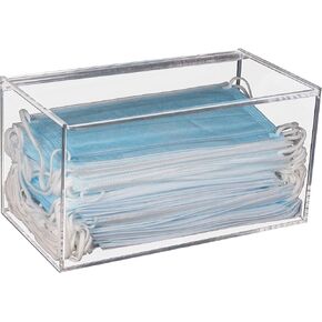 Face Mask Dispenser with Hinged Lid, Countertop Acrylic Mask Storage Box Holder Transparent Dust-Proof Mask Storage Case Container for Home Office Car, Clear