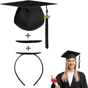 Graduation Cap and Graduation Cap Headband with 2024 Tassel for High School & Bachelor Secures Your Grad Cap Insert
