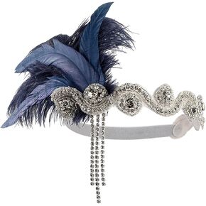 1920s Flapper Feather Headband Vintage Pearls Feather Lace Headpiece for Roaring 20s Gatsby Party Masquerade in Saudi Arabia