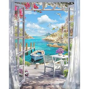 Landscape Beach Stamped Cross Stitch Kits - Colorful 11CT Printed Easy Pattern Needlepoint Kits Embroidery Crafts for Adults Beginners Gift 12x16 Inch