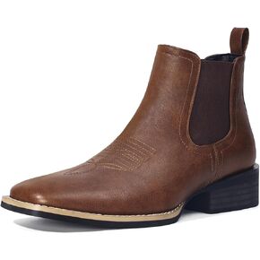Western Cowboy Boots for Men - Mens Square Toe Chelsea Boots Ankle Cowboy Boots for Men Casual Retro Stylish Boots Brown