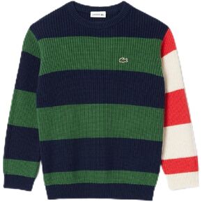 Lacoste Kids' Short Sleeve Elevated Stripe Crew Neck Sweater