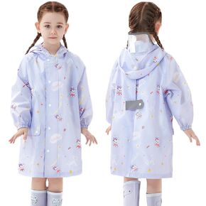 Fewlby Toddler Raincoat Boys Girls Rain Poncho Lightweight Waterpoof Kids Rain Jacket Children Rainwear L Size 4-6 Years