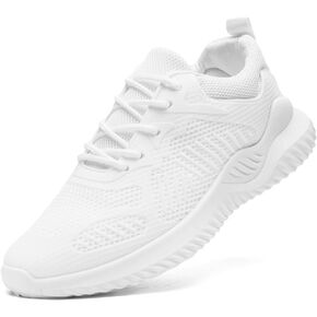 Womens Slip On Walking Shoes, White Tennis Shoes Non Slip Running Shoes Lightweight Workout Shoes Breathable Cushioning Fashion Sneakers