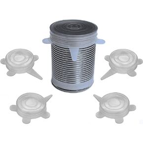 Pet and Human Food Can Lids - 4 Pack - Stretchable Silicone Covers for Cat and Dog Canned Food Storage - Universal Fitting Tops for Small Sized Cans - Keeps Food Fresh