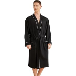 Mens Lightweight Robe, Knit Kimono Bathrobe Spa Sleepwear Soft Knee Length Robe With Pockets