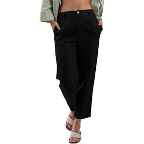 Amazhiyu Women's 100% Linen Summer High-Rise Effortless Pintuck Ankle Pants