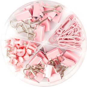 97 PCS Office Supplies for Women, Paper Clips, Binder Clips and Push Pins Set, Paperclips Thumb Tacks School and Home Desk Supplies, Desk Organized (Pink)
