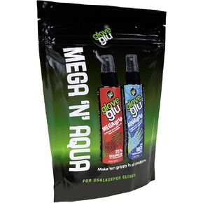 gloveglu Men's MEGA + Aqua Bundle Bag Megagrip Aquagrip 120ml Bottle Improve Goalkeeper Glove Grip, Black, One Size