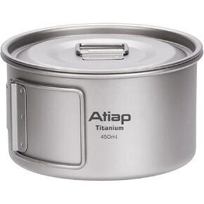 Titanium Bowl Pot with Foldable Handle, Single-Wall Titanium Cooking Tableware Bowl with Folding Handle for Outdoor Camping Hiking Picnic (450ML and 600ML with Lid) in Kuwait