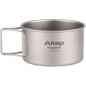 Titanium Bowl Pot with Foldable Handle, Single-Wall Titanium Cooking Tableware Bowl with Folding Handle for Outdoor Camping Hiking Picnic (450ML with Lid)