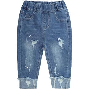 Little Kid Jeans, Baby Boys Girls Elastic Waist Ripped Denim Pants