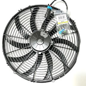 SPAL 30102050 16" Fan Sealed Puller Curved Blades 2024 CFM 12 Volt Cooling Replacement for Thermo King Tripac APU Evolution Carrier Condenser 78-2050 30102049 w Mating Connector Kit
