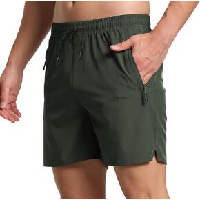 Men's 5" Linerless Workout Shorts Lightweight Quick Dry Gym Running Sports Athletic Shorts with Zip Pockets
