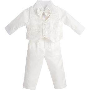 Dressy Daisy Baby Boy 4 Piece Vest Suit Set Gentleman Wedding Outfit Formal Dress Wear Floral Ivory