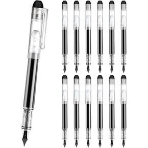 Disposable Fountain Pens for Writing - Fine Point Nib, Pack of 12, Black