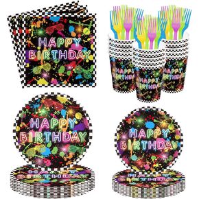 Oigco 120pcs Baseball Party Supplies Birthday Plates Napkins Cups Red Forks Sports Birthday Party Decorations Paper Dessert Tableware Set for 24 Guests