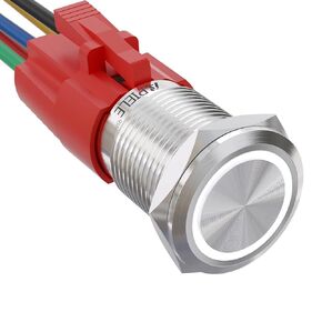 APIELE 16mm Latching Push Button Switch 12V DC Angel Eye Halo Ring LED Metal 1NO1NC SPDT with Wire Socket Plug (White)