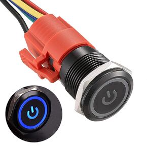 APIELE 19mm Latching Push Button Switch 3/4" 12V DC Black Shell Power Symbol LED with Socket Plug 1NO1NC SPDT ON/Off (Green/Black Shell)