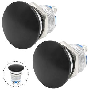 Mushroom Head Push Button Switch 2 Pcs 16mm Waterproof IP65 Metal 1NO SPST Momentary Start Button ON Off 5/8'' Mouting Domed Screw Terminal 3A 12V 24V 110V 120V 250V (Red, 16MM)