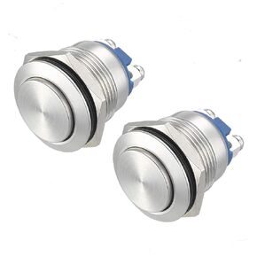 (Pack of 2) APIELE 19mm Latching Push Button Switch High Round Waterproof Stainless Steel Metal High Flush 250V 5A 1NO 1NC SPDT (High Round Latching)