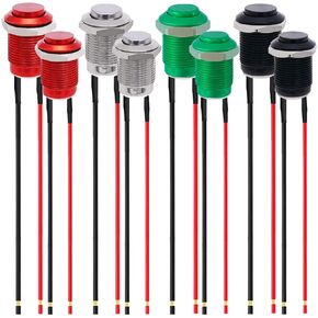 6Pcs 12mm Latching led Push Button Switch Black Shell with pre-Wiring, IP65 Waterproof Push Button Switch,1NO 1 Normally,Self-Locking with Red LED for Auto Car Marine Boat