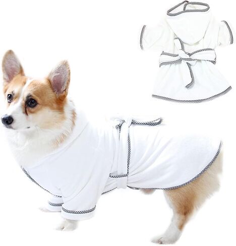 Dog Bathrobe, Microfiber Fast Drying Absorbent Hooded Bath Towel White for Puppy Small Medium Large Dog Cat (S, White) in Saudi Arabia