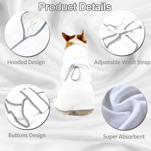 Dog Bathrobe, Microfiber Fast Drying Absorbent Hooded Bath Towel White for Puppy Small Medium Large Dog Cat (S, White) in Saudi Arabia