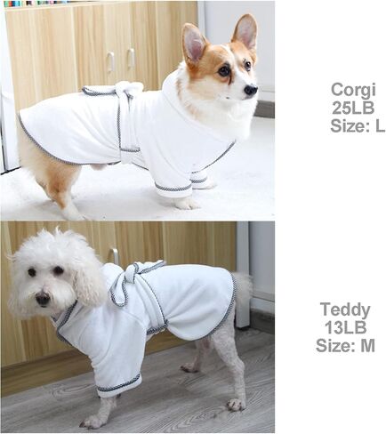Dog Bathrobe, Microfiber Fast Drying Absorbent Hooded Bath Towel White for Puppy Small Medium Large Dog Cat (S, White) in Saudi Arabia