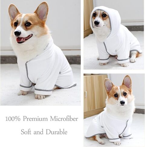 Dog Bathrobe, Microfiber Fast Drying Absorbent Hooded Bath Towel White for Puppy Small Medium Large Dog Cat (S, White) in Saudi Arabia