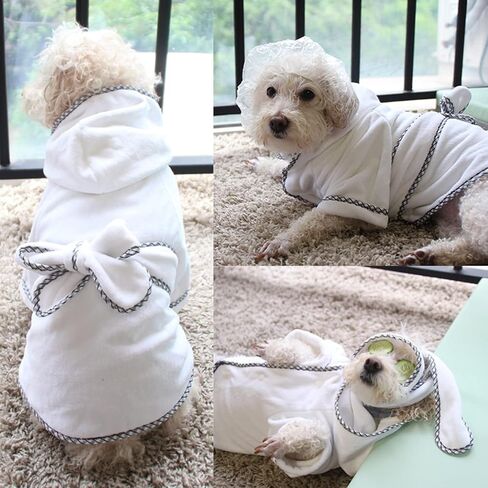 Dog Bathrobe, Microfiber Fast Drying Absorbent Hooded Bath Towel White for Puppy Small Medium Large Dog Cat (S, White) in Saudi Arabia