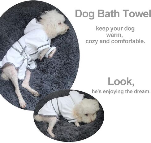 Dog Bathrobe, Microfiber Fast Drying Absorbent Hooded Bath Towel White for Puppy Small Medium Large Dog Cat (S, White) in Saudi Arabia