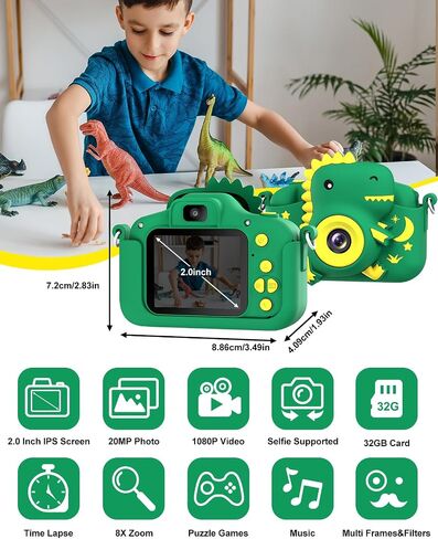 Kids Camera, Toddler Digital Camera for Ages 3-12 Boys Girls Childrens, Christmas Birthday Gifts, Selfie 1080P HD Video Camera for 3 4 5 6 7 8 9 Years Old Boys Girls Toys Gifts in Saudi Arabia