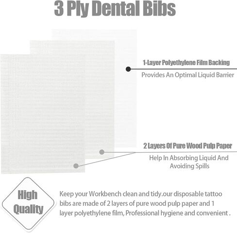 125 Pcs Dental Bibs Disposable for Patient, 13"x18", 3 Ply Waterproof Piercing Tattoo Paper Napkin Tissue Bib for Dental Clinic, Tattoo Station and Salon in Saudi Arabia
