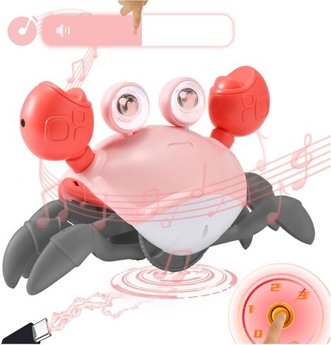 TFS Top·Fans Crawling Crab Toy 2.0: 2024 Baby Boy Tummy Time Activity Essentials Walking Crawly Crabby Volumn&Speed Control Mute Rechargeable - Dancing Electric Birthday Montessori Sensory Gifts in Saudi Arabia