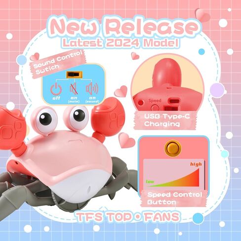 TFS Top·Fans Crawling Crab Toy 2.0: 2024 Baby Boy Tummy Time Activity Essentials Walking Crawly Crabby Volumn&Speed Control Mute Rechargeable - Dancing Electric Birthday Montessori Sensory Gifts in Saudi Arabia