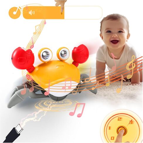 TFS Top·Fans Crawling Crab Toy 2.0: 2024 Baby Boy Tummy Time Activity Essentials Walking Crawly Crabby Volumn&Speed Control Mute Rechargeable - Dancing Electric Birthday Montessori Sensory Gifts in Saudi Arabia