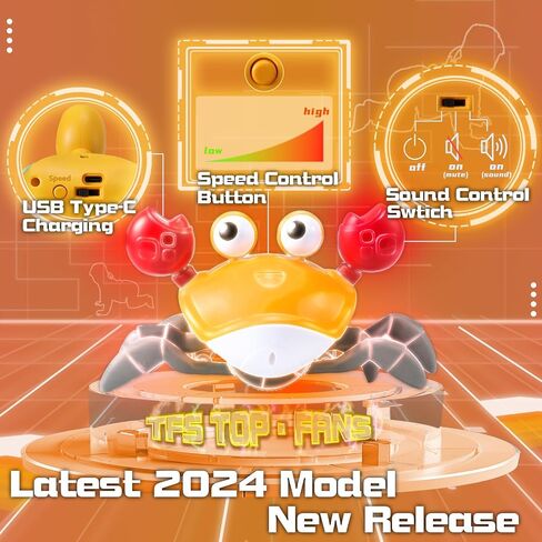 TFS Top·Fans Crawling Crab Toy 2.0: 2024 Baby Boy Tummy Time Activity Essentials Walking Crawly Crabby Volumn&Speed Control Mute Rechargeable - Dancing Electric Birthday Montessori Sensory Gifts in Saudi Arabia