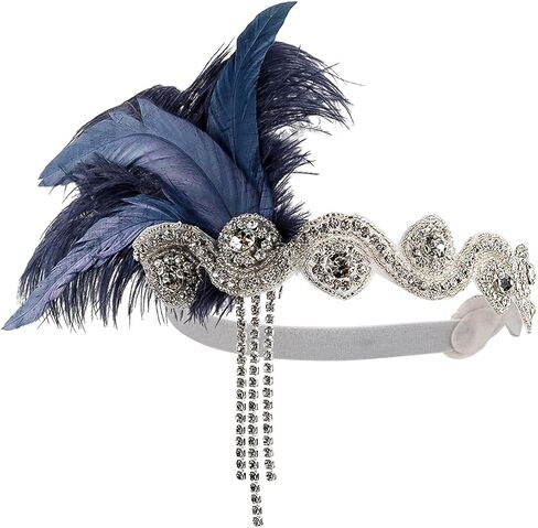1920s Flapper Feather Headband Vintage Pearls Feather Lace Headpiece for Roaring 20s Gatsby Party Masquerade in Saudi Arabia