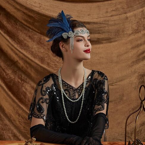 1920s Flapper Feather Headband Vintage Pearls Feather Lace Headpiece for Roaring 20s Gatsby Party Masquerade in Saudi Arabia