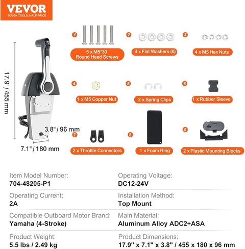 التحكم في خنق القارب VEVOR، 704-48205-P1 صندوق التحكم عن بعد الخارجي المثبت على الجزء العلوي من أجل Yamaha 4-Stroke، صندوق التحكم في الخانق البحري مع مفتاح تقليم الطاقة وحزام بطول 4.6 قدم مع موصل 5 دبابيس in Saudi Arabia