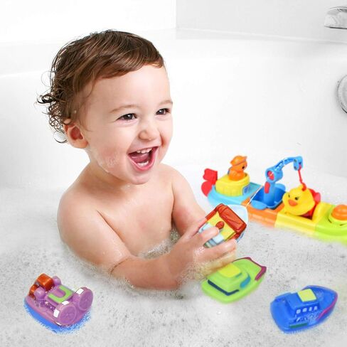 FUN LITTLE TOYS Baby Bath Toys, 7 PCs Toy Boats Include One Big Wind Up Bath Boat and 6 Bath Squirters Toy Boats, Birthday Gifts for Boys & Girls in Kuwait