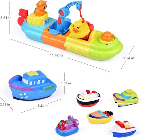 FUN LITTLE TOYS Baby Bath Toys, 7 PCs Toy Boats Include One Big Wind Up Bath Boat and 6 Bath Squirters Toy Boats, Birthday Gifts for Boys & Girls in Kuwait
