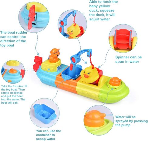 FUN LITTLE TOYS Baby Bath Toys, 7 PCs Toy Boats Include One Big Wind Up Bath Boat and 6 Bath Squirters Toy Boats, Birthday Gifts for Boys & Girls in Kuwait