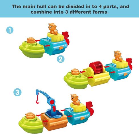 FUN LITTLE TOYS Baby Bath Toys, 7 PCs Toy Boats Include One Big Wind Up Bath Boat and 6 Bath Squirters Toy Boats, Birthday Gifts for Boys & Girls in Kuwait